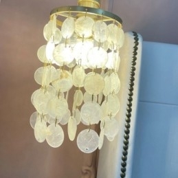 Candelabru clasic modern, abajur din scoici alb, lampă suspendată de tavan
