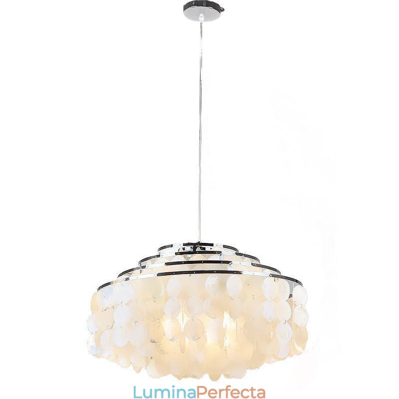 Candelabru modern cu picături de ploaie, abajur albă, iluminat de tavan
