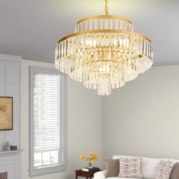 Lumină suspendată din cristal auriu Lampă de tavan cu 4 niveluri 7 lumini
