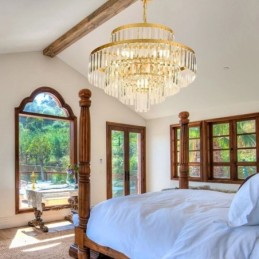 Lumină suspendată din cristal auriu Lampă de tavan cu 4 niveluri 7 lumini