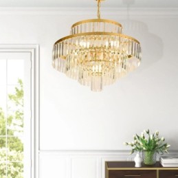 Lumină suspendată din cristal auriu Lampă de tavan cu 4 niveluri 7 lumini