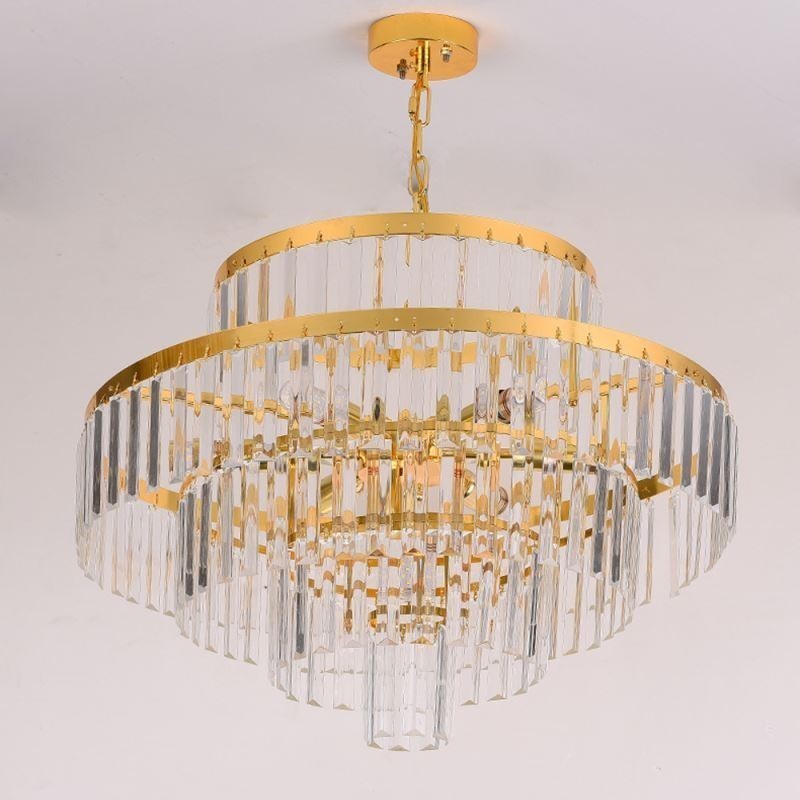 Lumină suspendată din cristal auriu Lampă de tavan cu 4 niveluri 7 lumini