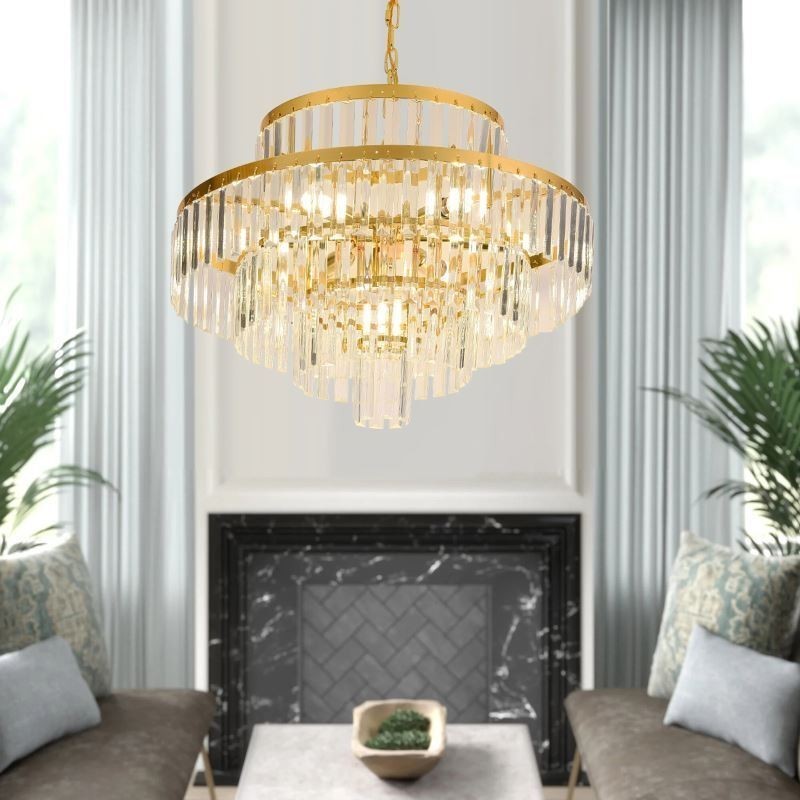 Lumină suspendată din cristal auriu Lampă de tavan cu 4 niveluri 7 lumini