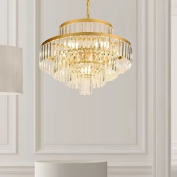 Lumină suspendată din cristal auriu Lampă de tavan cu 4 niveluri 7 lumini