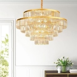 Lumină suspendată din cristal auriu Lampă de tavan cu 5 niveluri 7 lumini