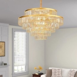 Lumină suspendată din cristal auriu Lampă de tavan cu 5 niveluri 7 lumini