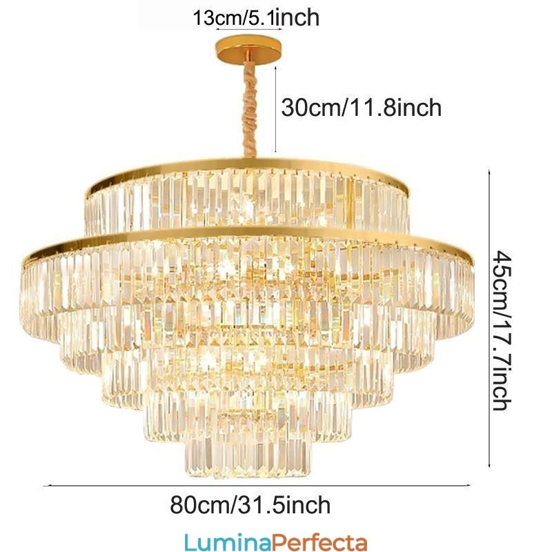 Lumină suspendată din cristal auriu Lampă de tavan cu 5 niveluri 7 lumini