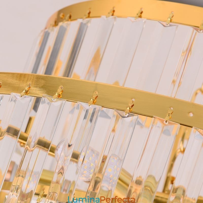 Lumină suspendată din cristal auriu Lampă de tavan cu 5 niveluri 7 lumini