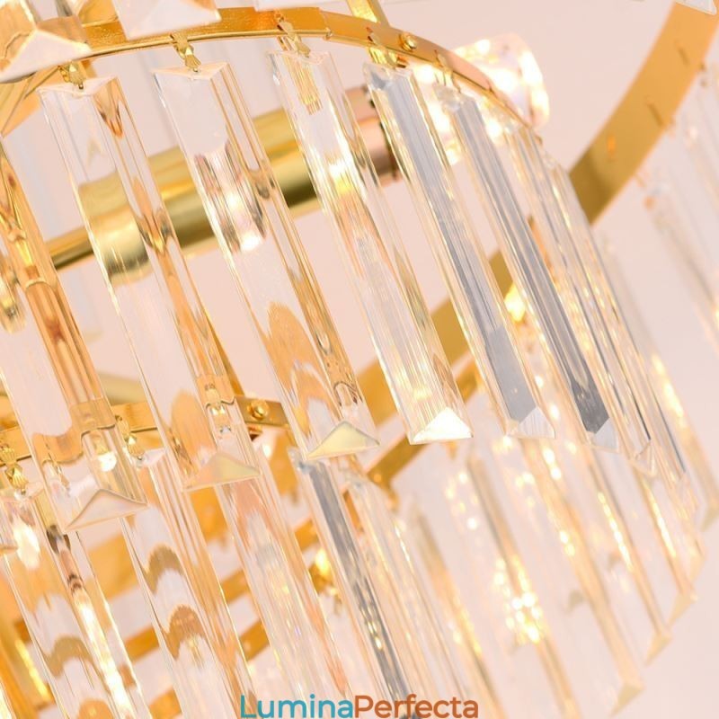 Lumină suspendată din cristal auriu Lampă de tavan cu 5 niveluri 7 lumini