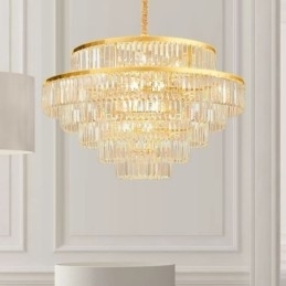 Lumină suspendată din cristal auriu Lampă de tavan cu 5 niveluri 7 lumini