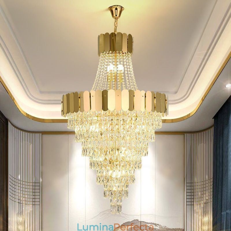 Lampă suspendată conică din cristal european