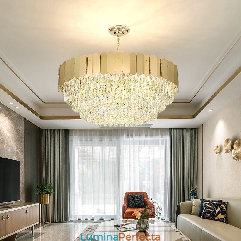 Plafoniera rotundă de cristal suspendată modernă