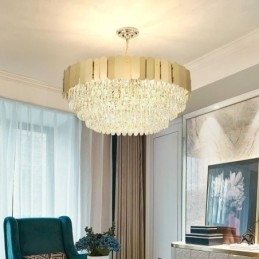 Plafoniera rotundă de cristal suspendată modernă