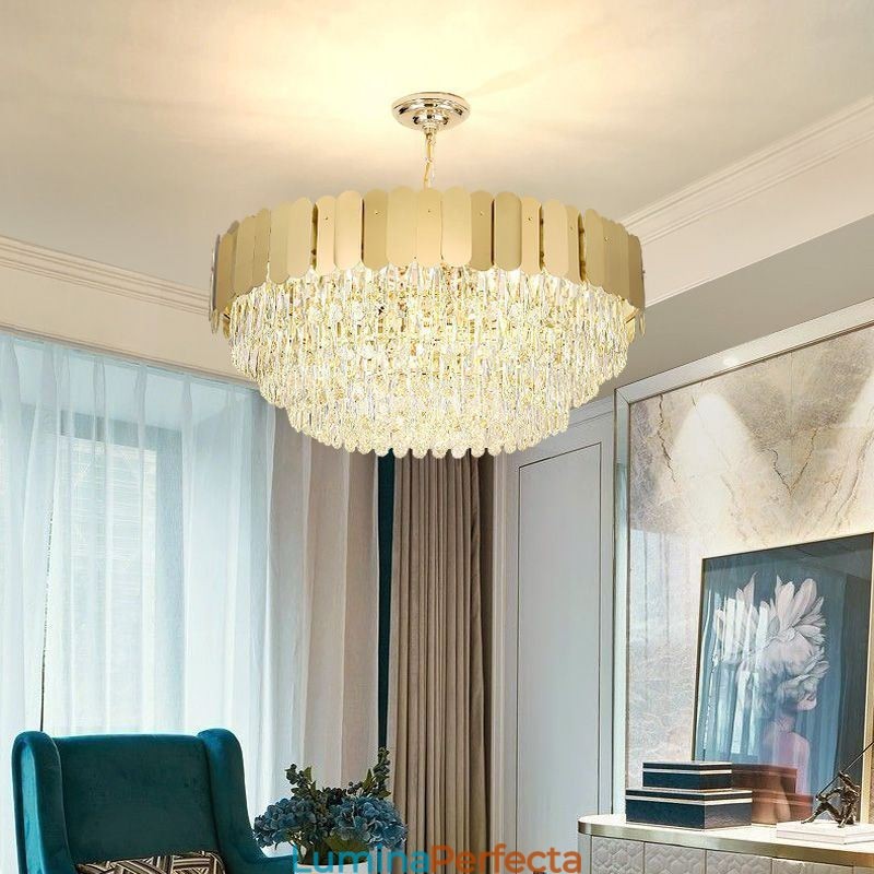 Plafoniera rotundă de cristal suspendată modernă