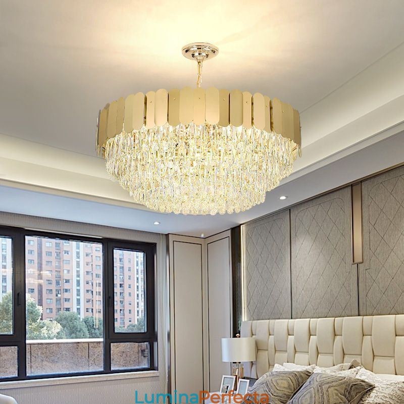 Plafoniera rotundă de cristal suspendată modernă