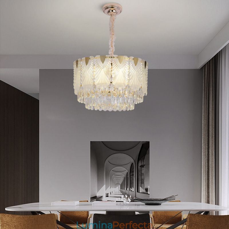 Lumină suspendată din cristal Corp de iluminat de tavan rotund din dantelă