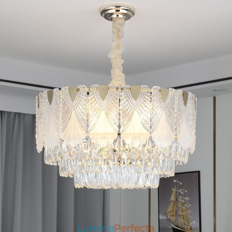 Lumină suspendată din cristal Corp de iluminat de tavan rotund din dantelă