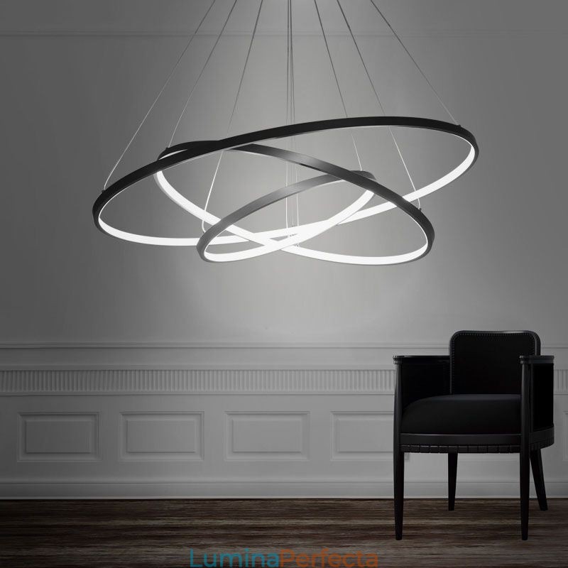 Lampă suspendată modernă din aluminiu negru cu 3 inele