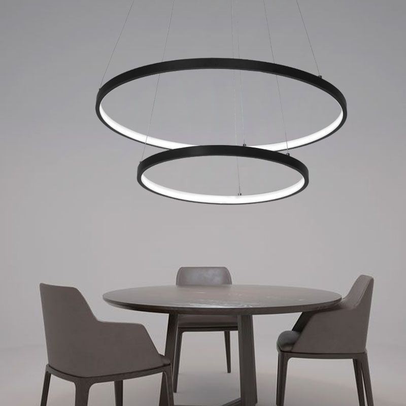 Lampă suspendată modernă simplă, din aluminiu, cu inel dublu