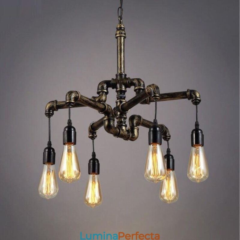 6 lumini retro industrial vintage țeavă de apă pandantiv candelabru în stil rustic rustic