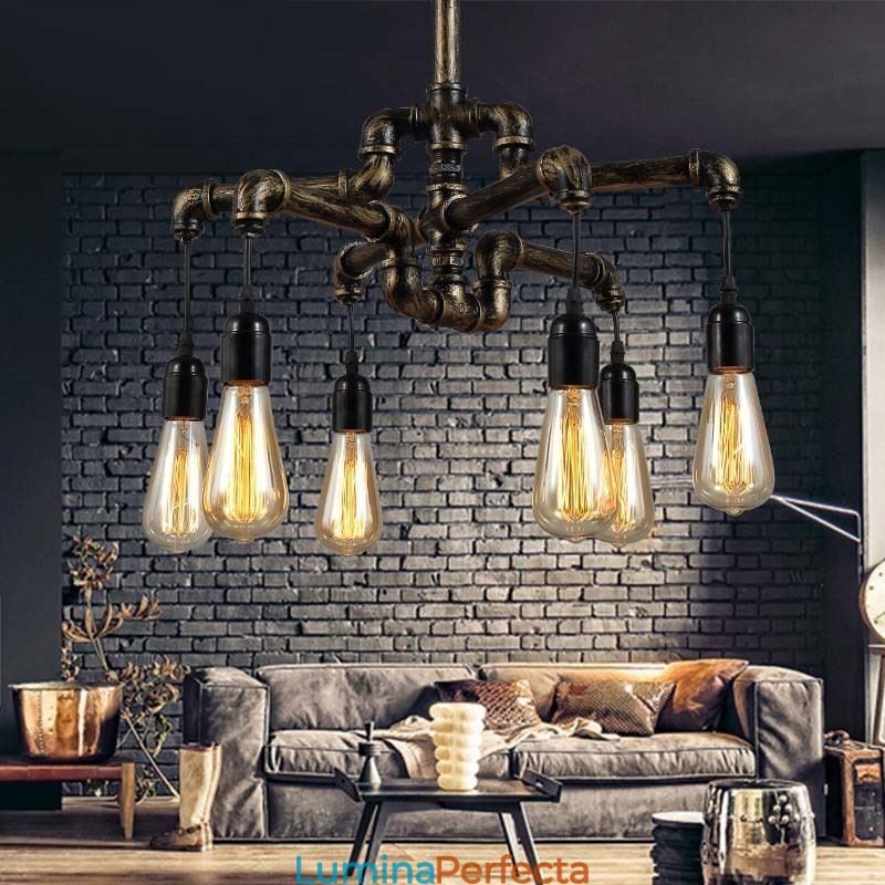 6 lumini retro industrial vintage țeavă de apă pandantiv candelabru în stil rustic rustic