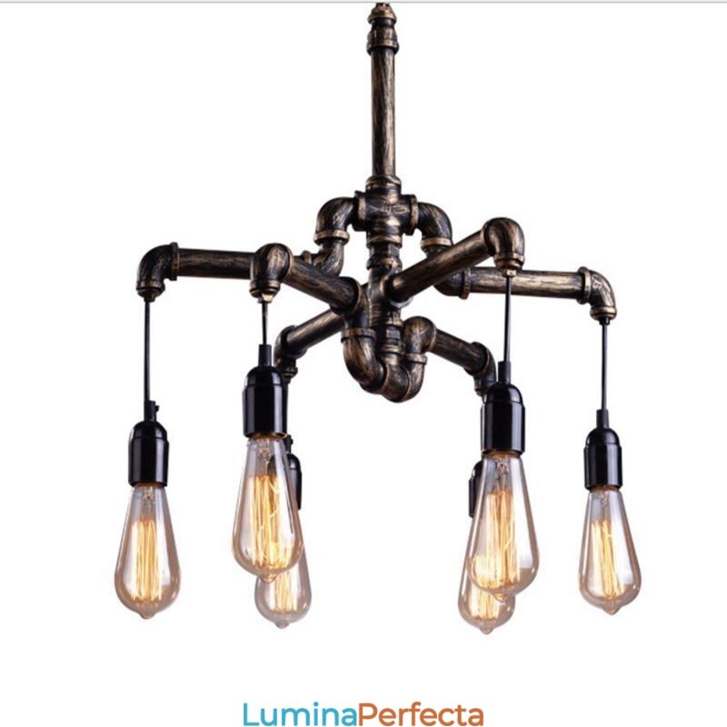 6 lumini retro industrial vintage țeavă de apă pandantiv candelabru în stil rustic rustic
