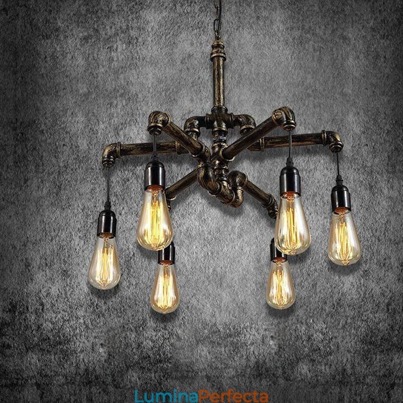 6 lumini retro industrial vintage țeavă de apă pandantiv candelabru în stil rustic rustic