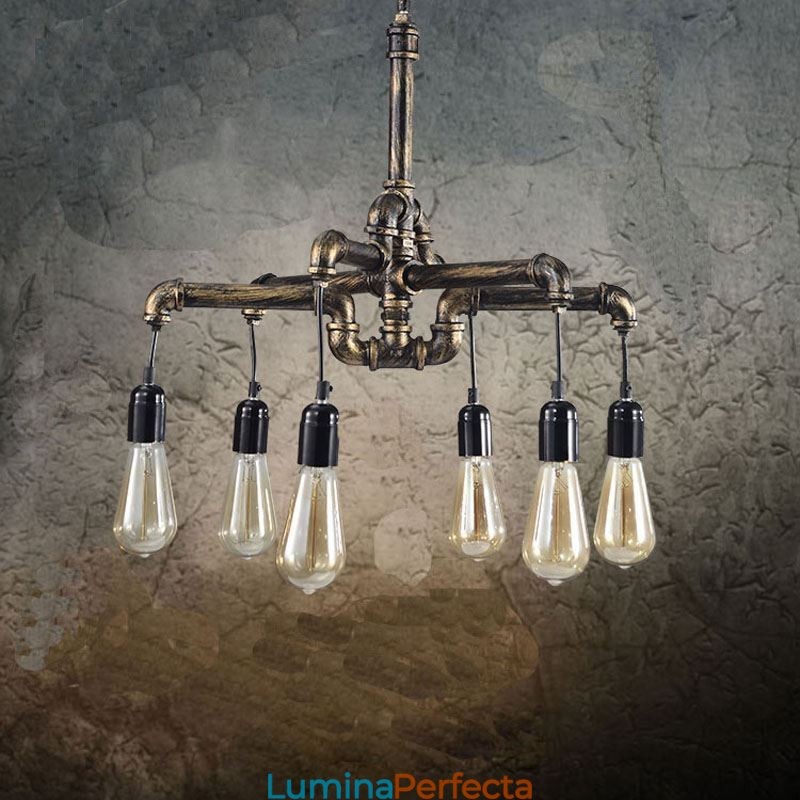 6 lumini retro industrial vintage țeavă de apă pandantiv candelabru în stil rustic rustic
