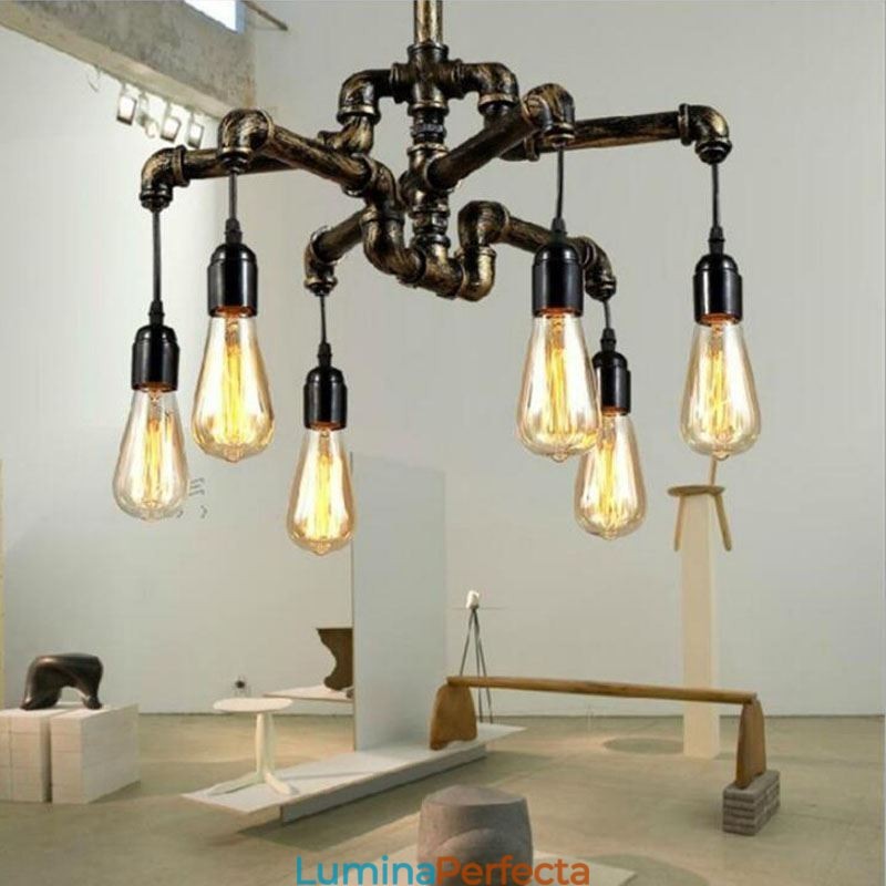 6 lumini retro industrial vintage țeavă de apă pandantiv candelabru în stil rustic rustic