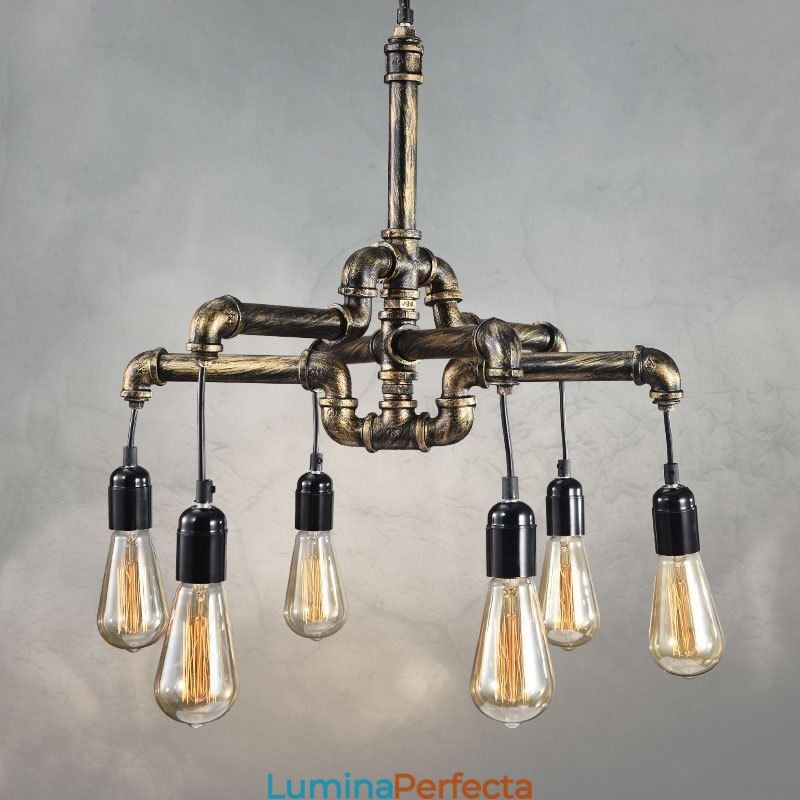 6 lumini retro industrial vintage țeavă de apă pandantiv candelabru în stil rustic rustic