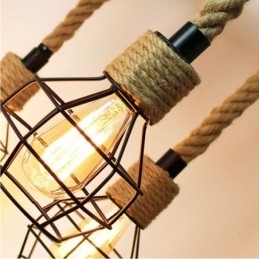Candelabru din frânghie de cânepă cu 6 capete în stil retro cu abajur din fier
