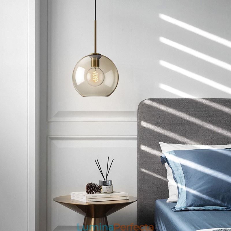 Lampă suspendată din sticlă Lumină decorativă din sticlă de culoare cognac minimalistă