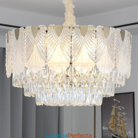 Lumină suspendată din cristal Corp de iluminat de tavan rotund din dantelă Lumină suspendată din cristal Corp de iluminat de tavan rotund din dantelă