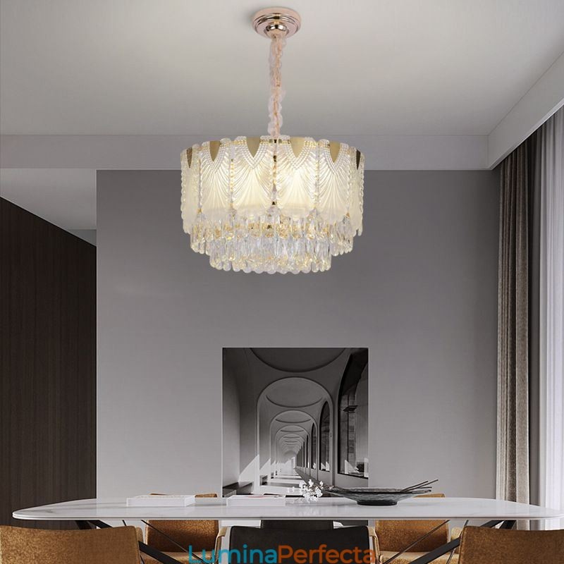 Lumină suspendată din cristal Corp de iluminat de tavan rotund din dantelă