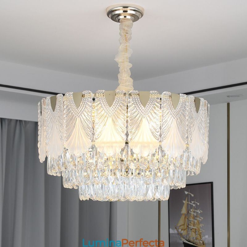 Lumină suspendată din cristal Corp de iluminat de tavan rotund din dantelă