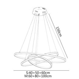 Lampă suspendată modernă din aluminiu negru cu 3 inele