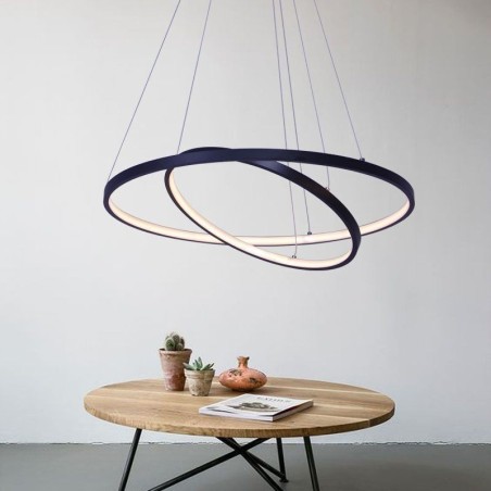Lampă suspendată modernă simplă, din aluminiu, cu inel dublu Lampă suspendată modernă simplă, din aluminiu, cu inel dublu