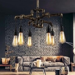 6 lumini retro industrial vintage țeavă de apă pandantiv candelabru în stil rustic rustic