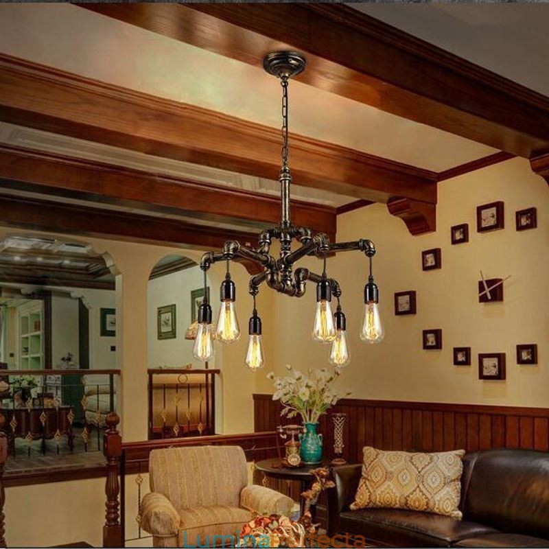6 lumini retro industrial vintage țeavă de apă pandantiv candelabru în stil rustic rustic