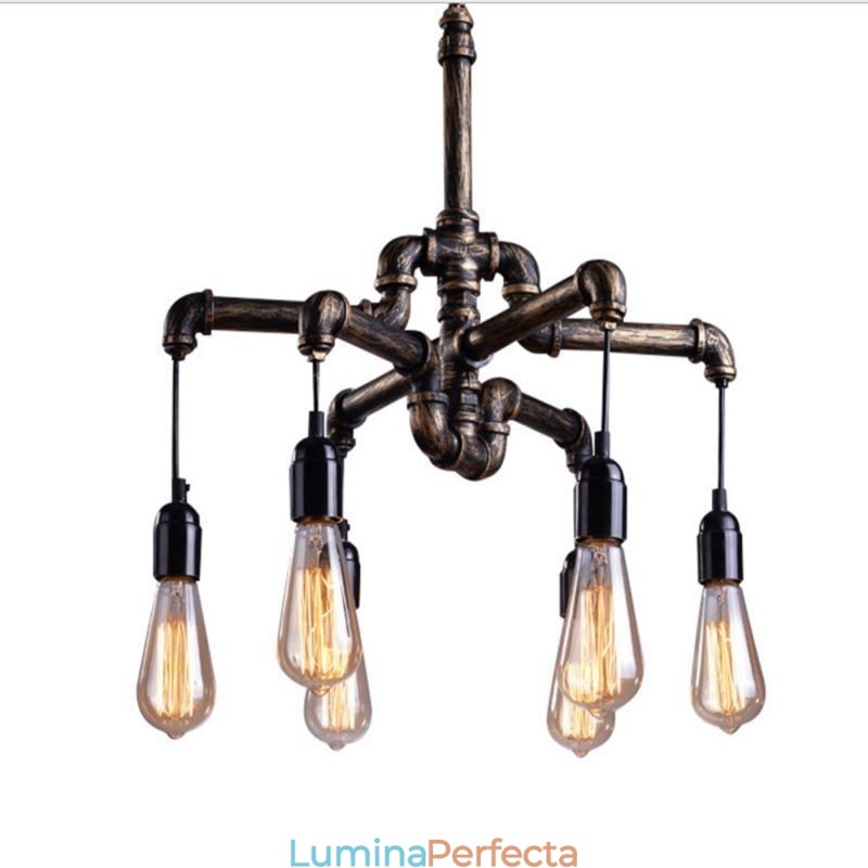 6 lumini retro industrial vintage țeavă de apă pandantiv candelabru în stil rustic rustic