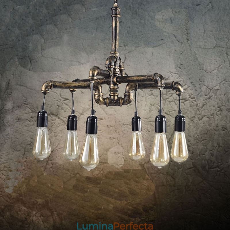 6 lumini retro industrial vintage țeavă de apă pandantiv candelabru în stil rustic rustic