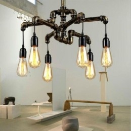 6 lumini retro industrial vintage țeavă de apă pandantiv candelabru în stil rustic rustic