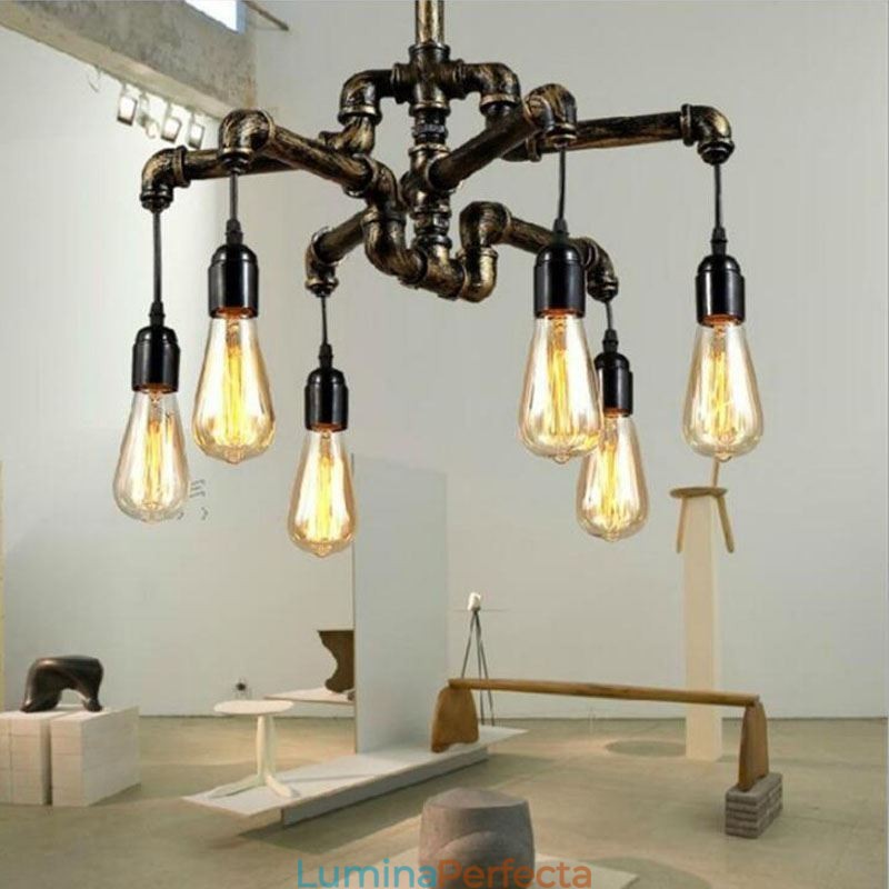 6 lumini retro industrial vintage țeavă de apă pandantiv candelabru în stil rustic rustic