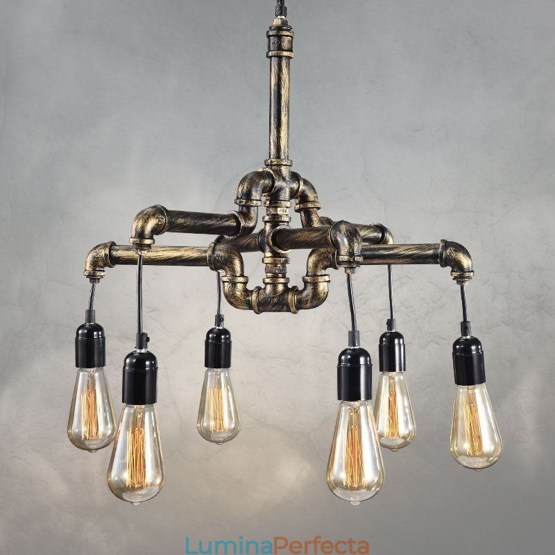6 lumini retro industrial vintage țeavă de apă pandantiv candelabru în stil rustic rustic