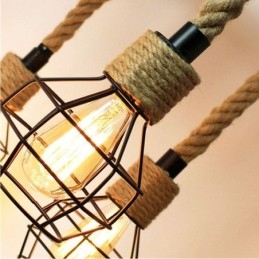 Candelabru din frânghie de cânepă cu 6 capete în stil retro cu abajur din fier