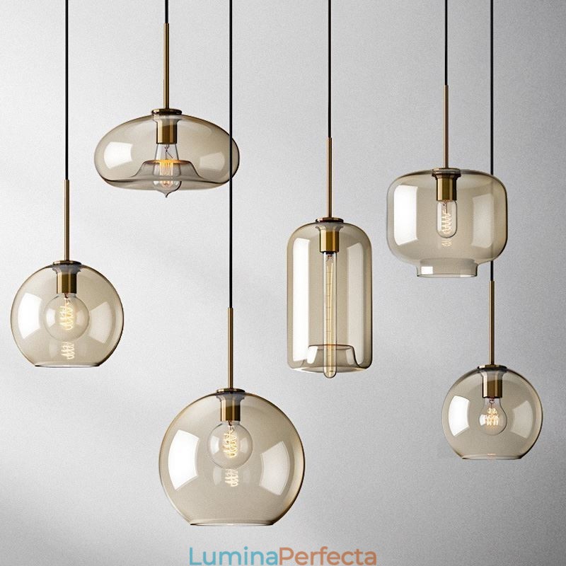 Lampă suspendată din sticlă Lumină decorativă din sticlă de culoare cognac minimalistă