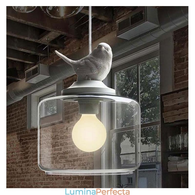Lampă suspendată din sticlă în stil retro Iluminat decorativ cu pasăre