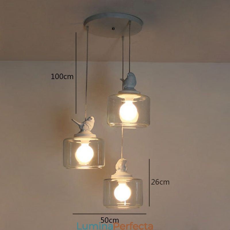 Lampă suspendată din sticlă în stil retro Iluminat decorativ cu pasăre