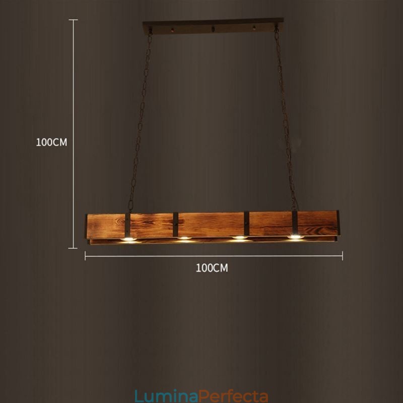 Plafoniera în stil industrial dreptunghiular din lemn Insulă