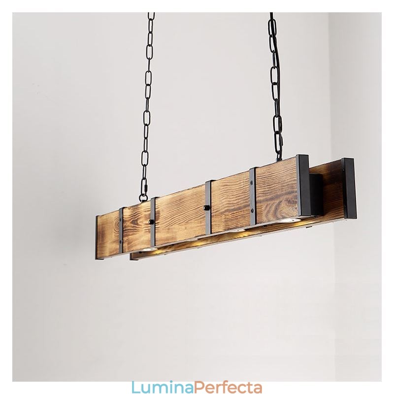 Plafoniera în stil industrial dreptunghiular din lemn Insulă